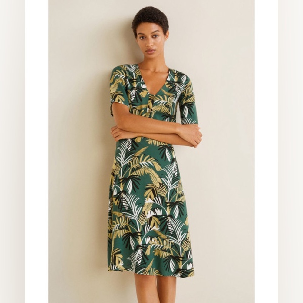 Mango Tropical Print Midi-Dress